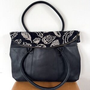 PENDLETON Virgin Wool and Leather Leaf Print Large Bag